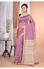 Morchari Pure Cotton Dhakai Jamdani Handloom Saree-Purple | Grocsy