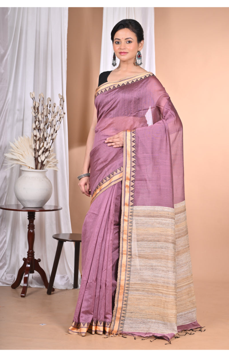 Morchari Pure Cotton Dhakai Jamdani Handloom Saree-Purple | Grocsy
