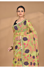 Morchari Pure Cotton Dhakai Jamdani Handloom Saree-Green | Grocsy