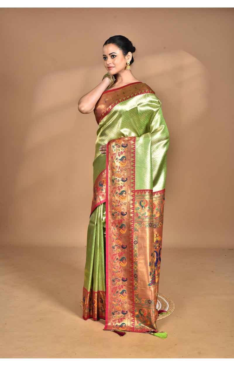 Morchari Women Desgin Banarasi Silk Saree-Green | Grocsy