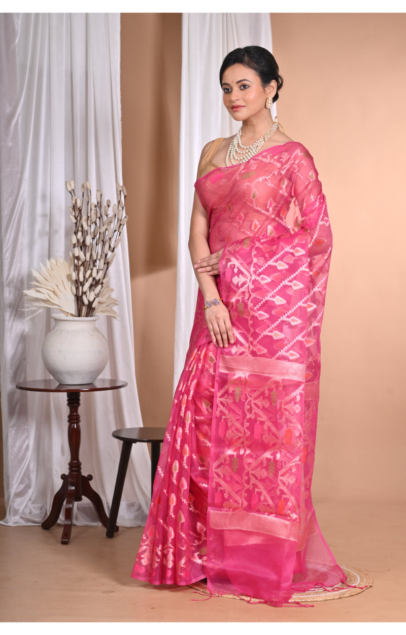 Morchari Heavy Jamdani Silk Orzanga Saree-Rani | Grocsy