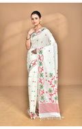 Morchari Pure Cotton Dhakai Jamdani Handloom Saree-Off White | Grocsy