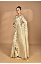 Morchari Banarasi Silk Chanderi Saree-Cream | Grocsy