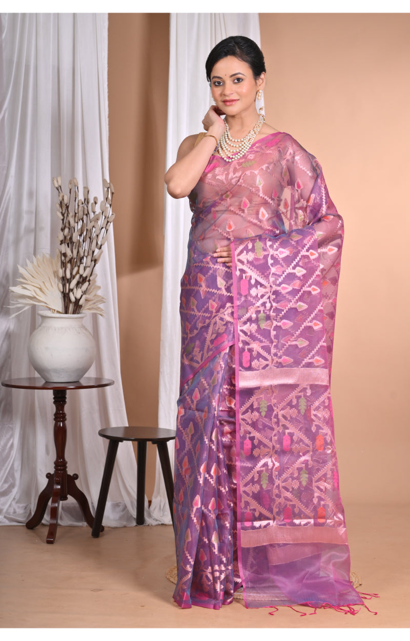 Morchari Heavy Jamdani Silk Orzanga Saree-Purple | Grocsy