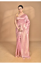 Morchari Banarasi Silk Chanderi Saree-Pink | Grocsy