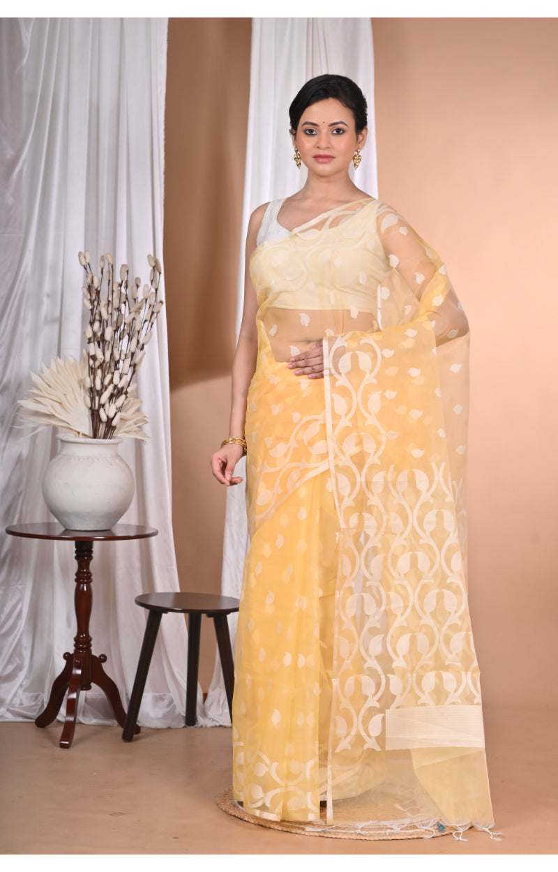 Morchari Heavy Jamdani Saree-Yellow | Grocsy