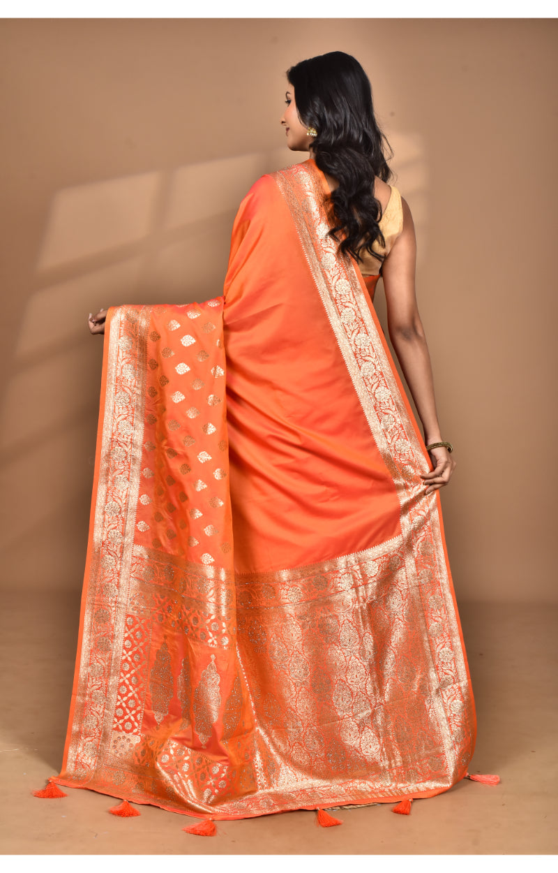 Morchari Heavy Kolhapuri Stone Work Saree-Orange | Grocsy