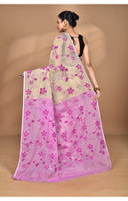 Morchari Pure Cotton Dhakai Jamdani Handloom Saree-Beige | Grocsy