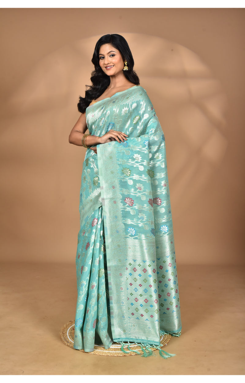 Morchari Women Desgin Chanderi Silk Saree-Blue | Grocsy