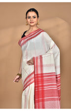 Morchari Pure Cotton Dhakai Jamdani Handloom Saree-Off White | Grocsy