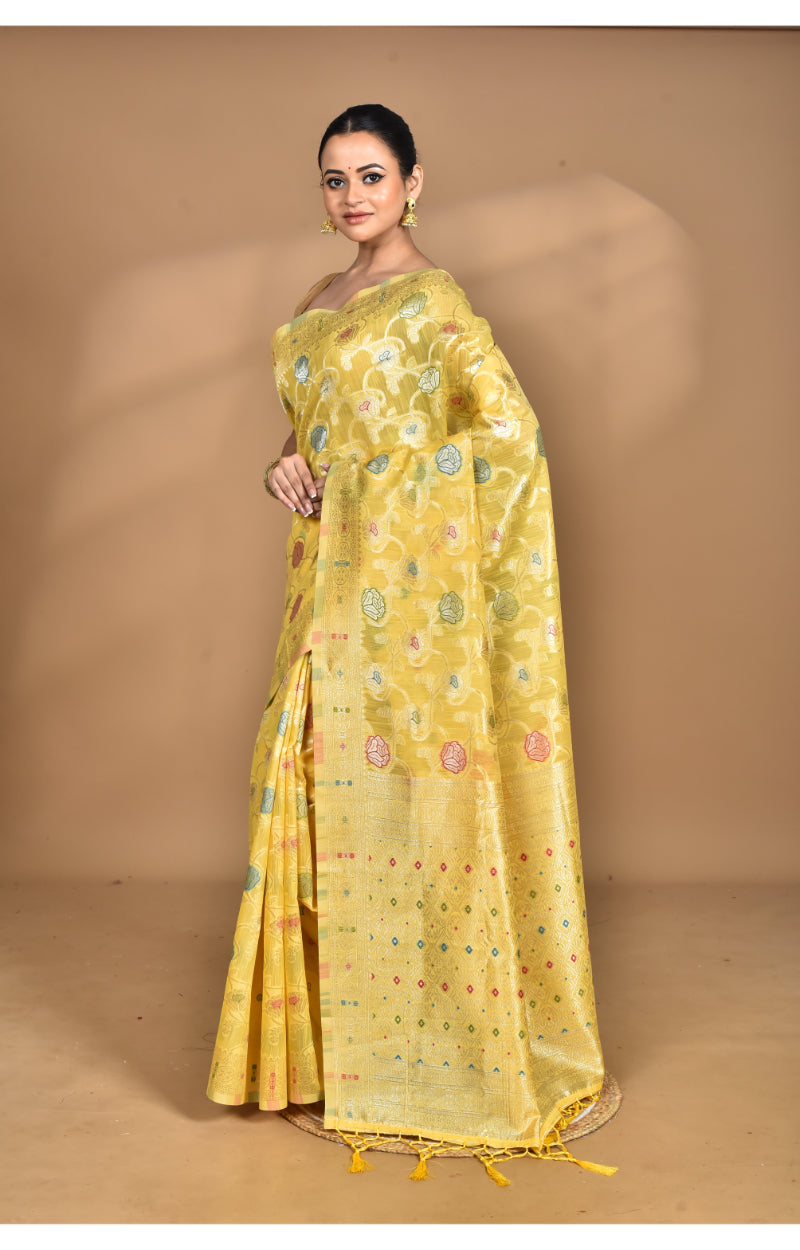 Morchari Women Desgin Chanderi Silk Saree-Yellow | Grocsy