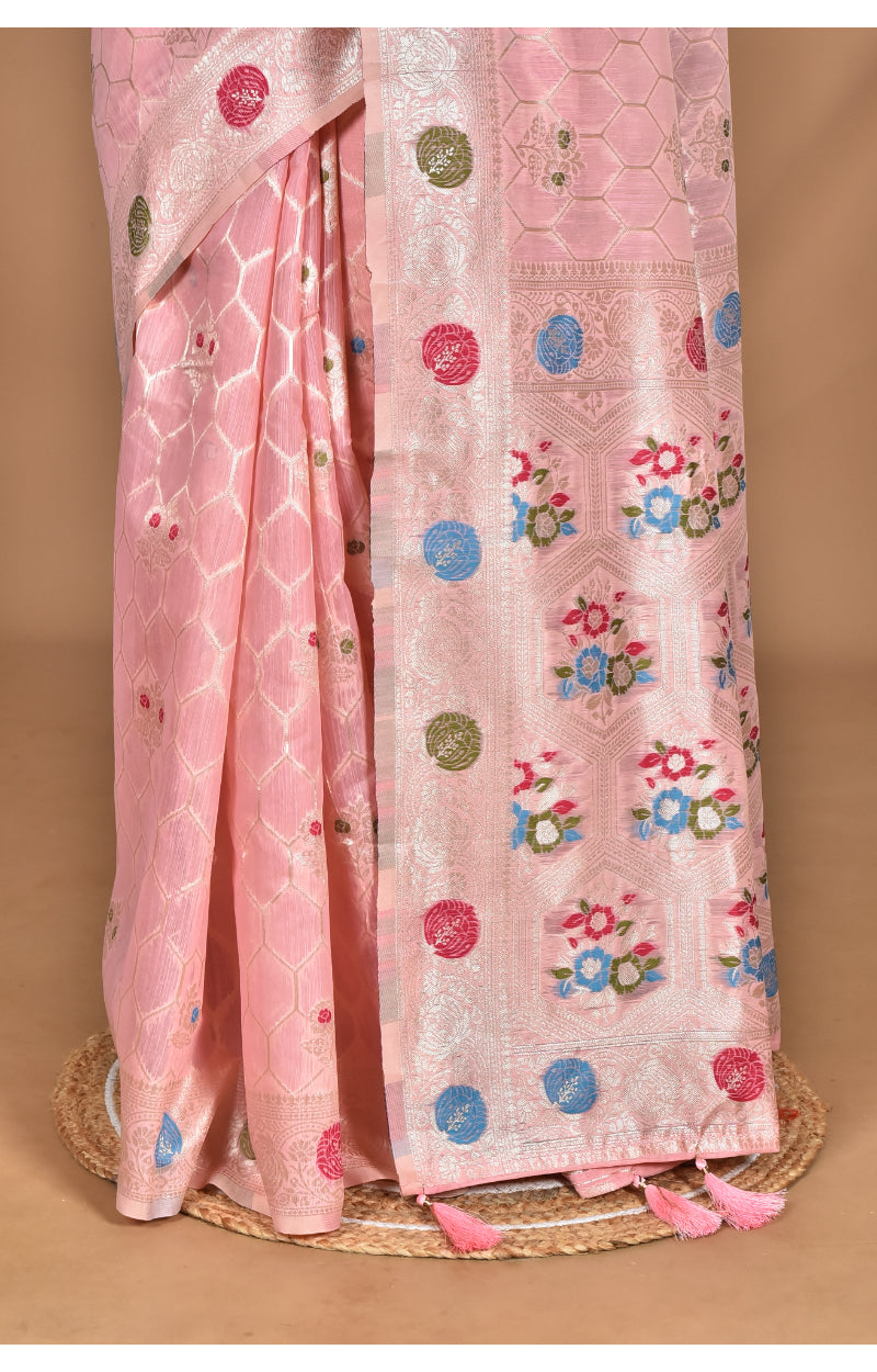 Morchari Women Desgin Chanderi Silk Saree-Pink | Grocsy