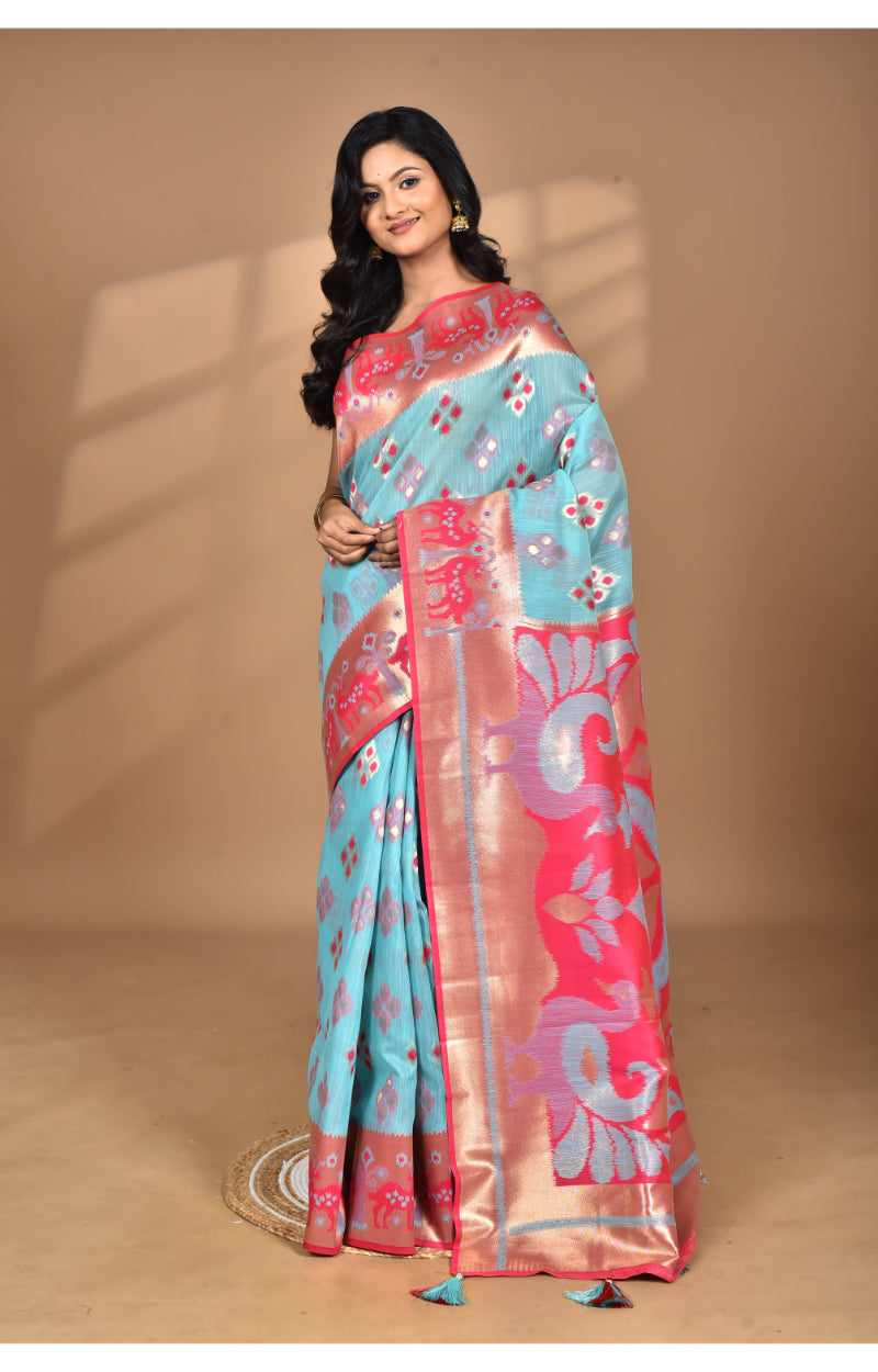 Morchari Women Desgin Two Dai Linen Saree-Multi | Grocsy