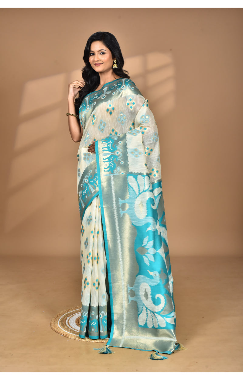 Morchari Women Desgin Two Dai Linen Saree-Multi | Grocsy