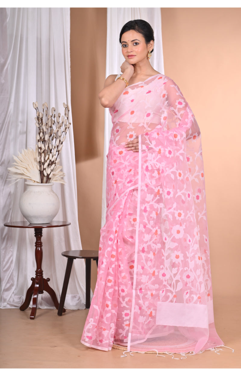 Morchari Heavy Jamdani Saree-Pink | Grocsy