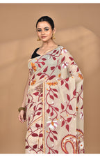 Morchari Pure Cotton Dhakai Jamdani Handloom Saree-Burlywood | Grocsy