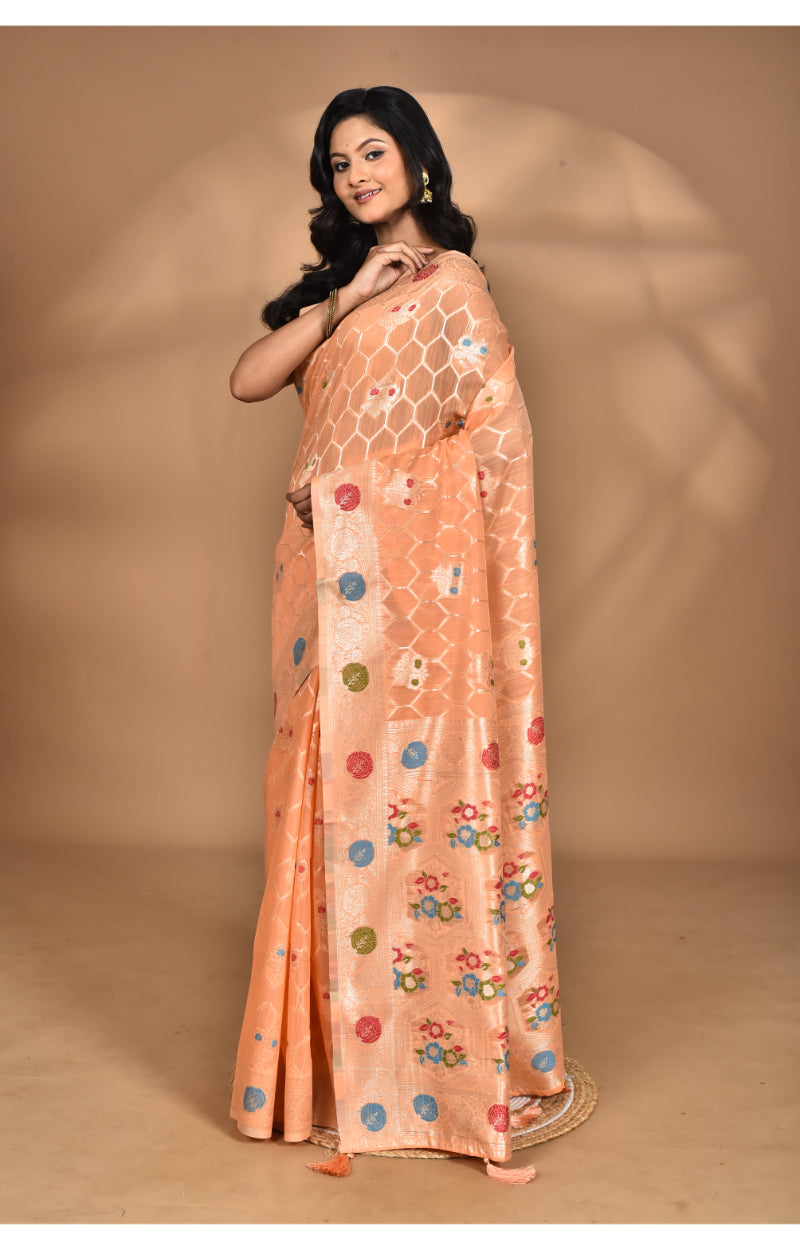 Morchari Women Desgin Chanderi Silk Saree-Peach | Grocsy