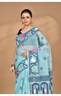 Morchari Pure Cotton Dhakai Jamdani Handloom Saree-Blue | Grocsy