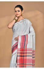 Morchari Pure Cotton Dhakai Jamdani Handloom Saree-Grey | Grocsy