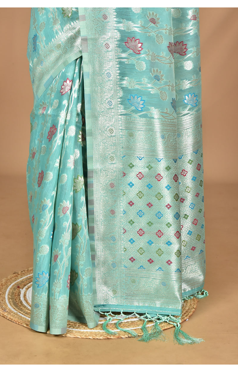 Morchari Women Desgin Chanderi Silk Saree-Blue | Grocsy