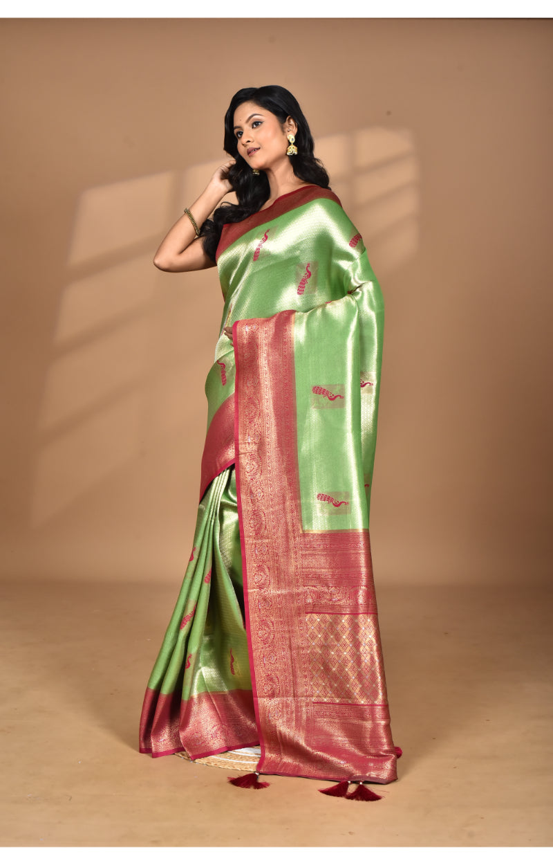 Morchari Women Desgin Banarasi Silk Saree-Green | Grocsy