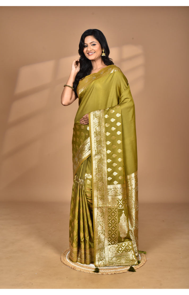 Morchari Heavy Kolhapuri Stone Work Saree-Mehendi | Grocsy