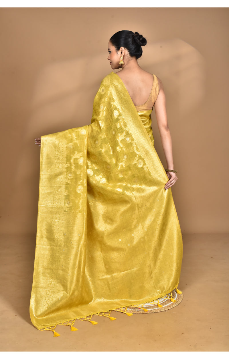 Morchari Banarasi Silk Chanderi Saree-Yellow | Grocsy