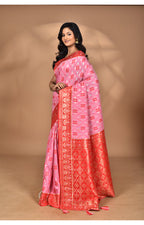 Morchari Women Desgin Kashmiri Silk Linen Saree-Pink | Grocsy