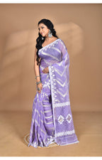 Morchari Pure Cotton Dhakai Jamdani Handloom Saree-Purple | Grocsy