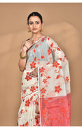 Morchari Pure Cotton Dhakai Jamdani Handloom Saree-Off White | Grocsy