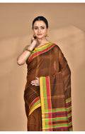 Morchari Pure Cotton Dhakai Jamdani Handloom Saree-Brown | Grocsy