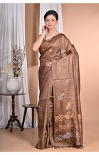 Morchari Pure Tussar Silk Handloom Saree-Coffee Brown | Grocsy