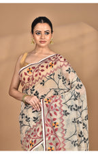 Morchari Pure Cotton Dhakai Jamdani Handloom Saree-Beige | Grocsy
