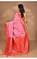 Morchari Women Desgin Kashmiri Silk Linen Saree-Pink | Grocsy