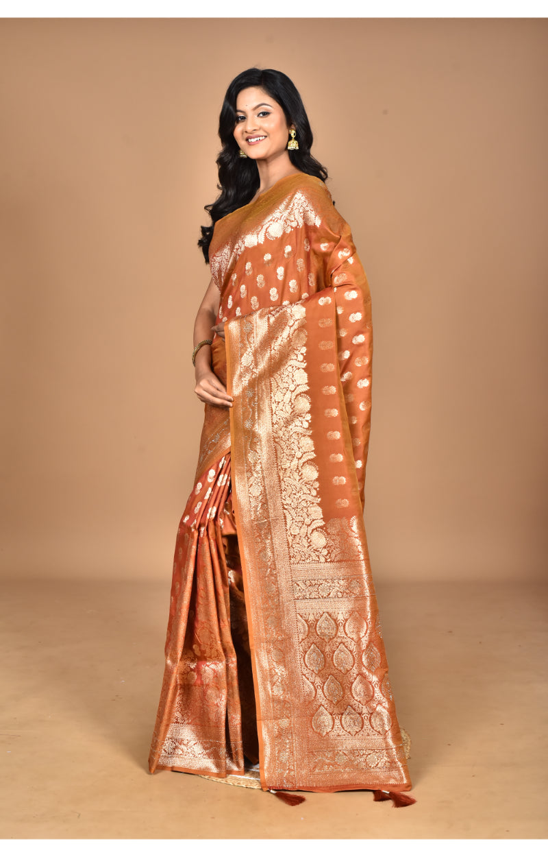 Morchari Heavy Kolhapuri Stone Work Saree-Brown | Grocsy