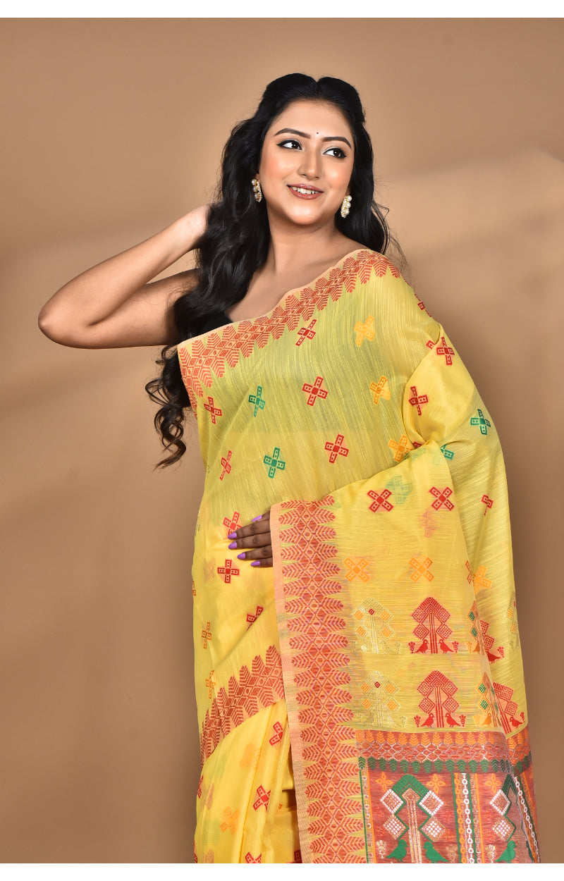 Morchari Women Desgin Chanderi Silk Saree-Yellow | Grocsy