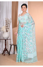 Morchari Heavy Jamdani Saree-Blue | Grocsy