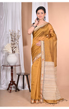Morchari Pure Cotton Dhakai Jamdani Handloom Saree-Golden | Grocsy