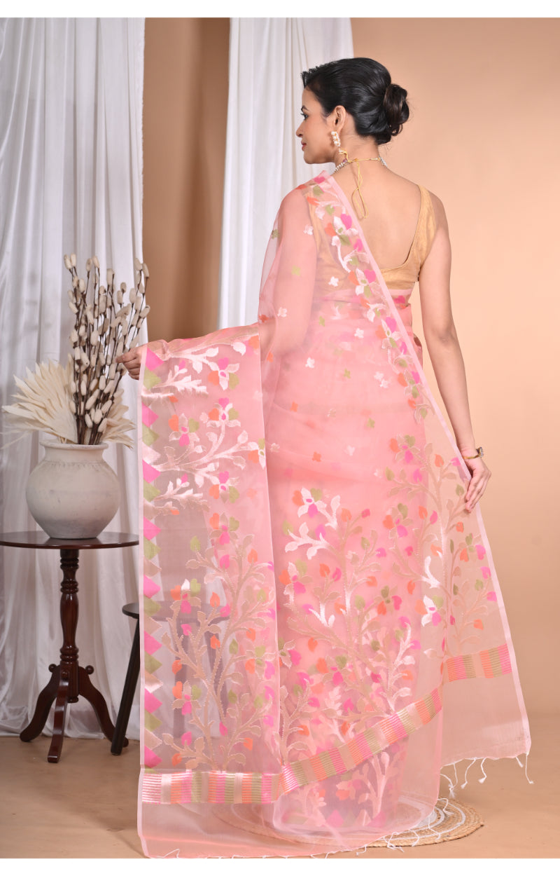 Morchari Heavy Jamdani Silk Orzanga Saree-Pink | Grocsy
