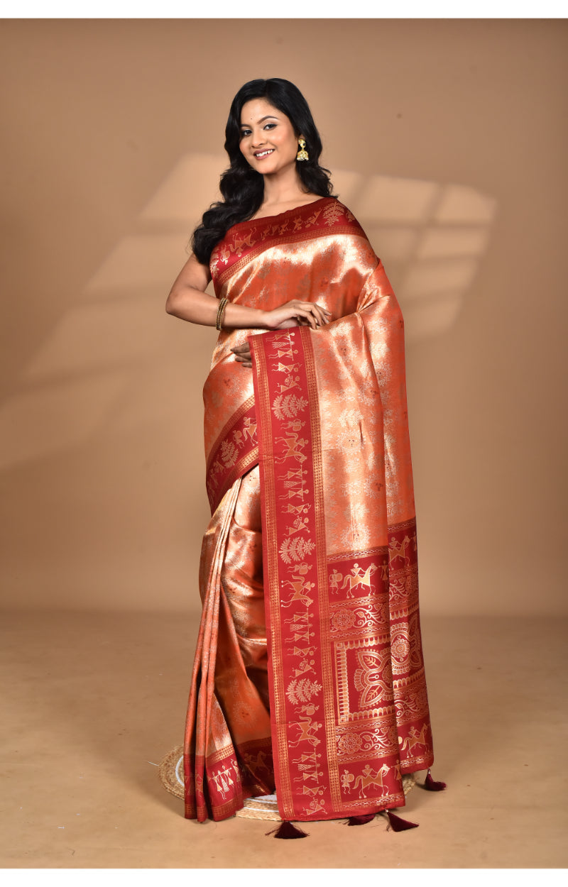 Morchari Women Desgin Two Dai Silk Saree-Peach | Grocsy