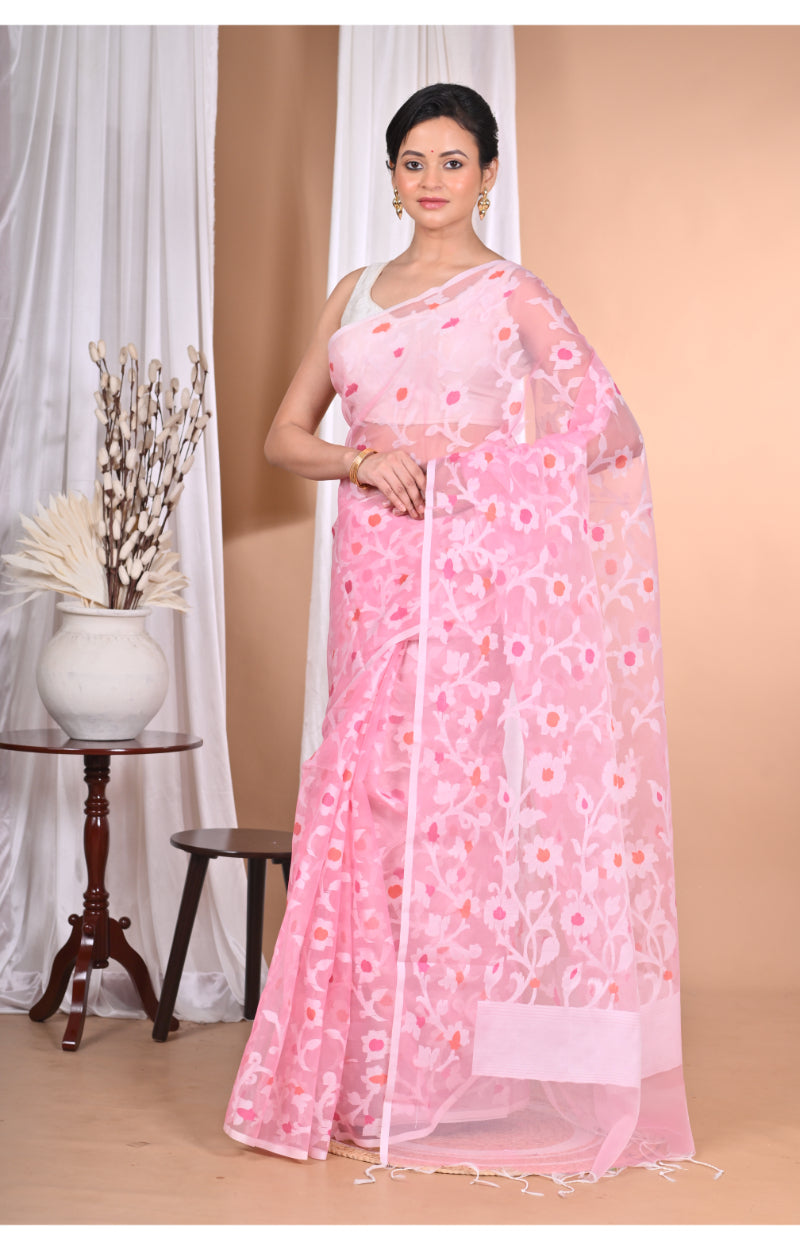 Morchari Heavy Jamdani Saree-Pink | Grocsy