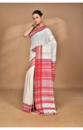 Morchari Pure Cotton Dhakai Jamdani Handloom Saree-Off White | Grocsy
