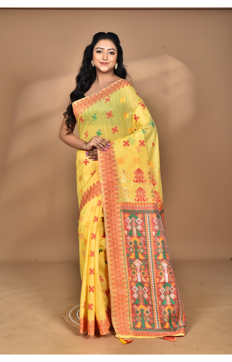 Morchari Women Desgin Chanderi Silk Saree-Yellow | Grocsy