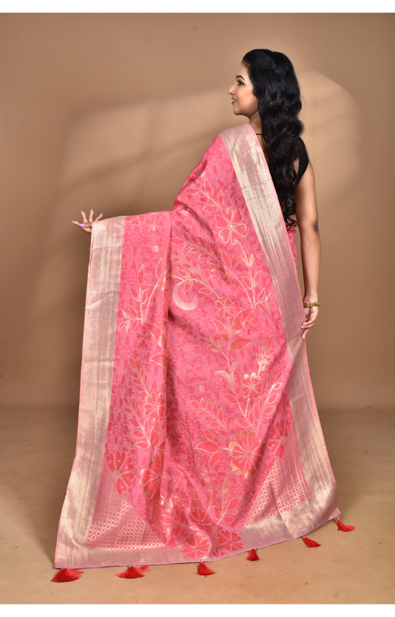 Morchari Jari Sami Silk Saree-Pink | Grocsy