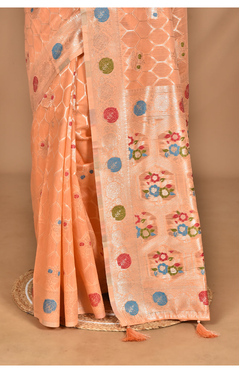 Morchari Women Desgin Chanderi Silk Saree-Peach | Grocsy