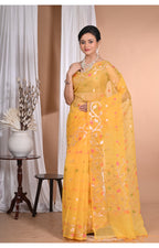 Morchari Heavy Jamdani Silk Orzanga Saree-Yellow | Grocsy