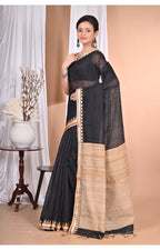 Morchari Pure Cotton Dhakai Jamdani Handloom Saree-Black | Grocsy
