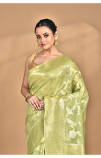 Morchari Banarasi Silk Chanderi Saree-Green | Grocsy