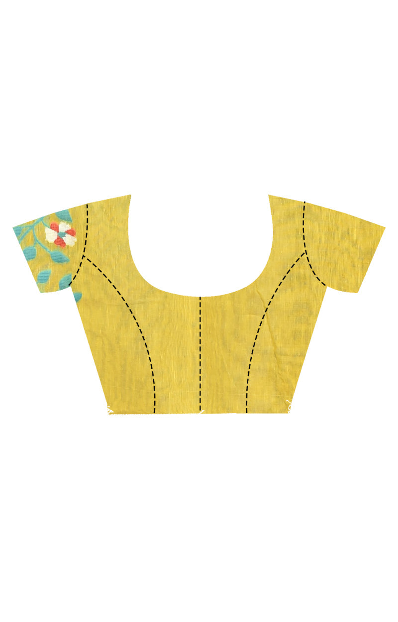 Morchari Pure Cotton Dhakai Jamdani Handloom Saree-Yellow | Grocsy