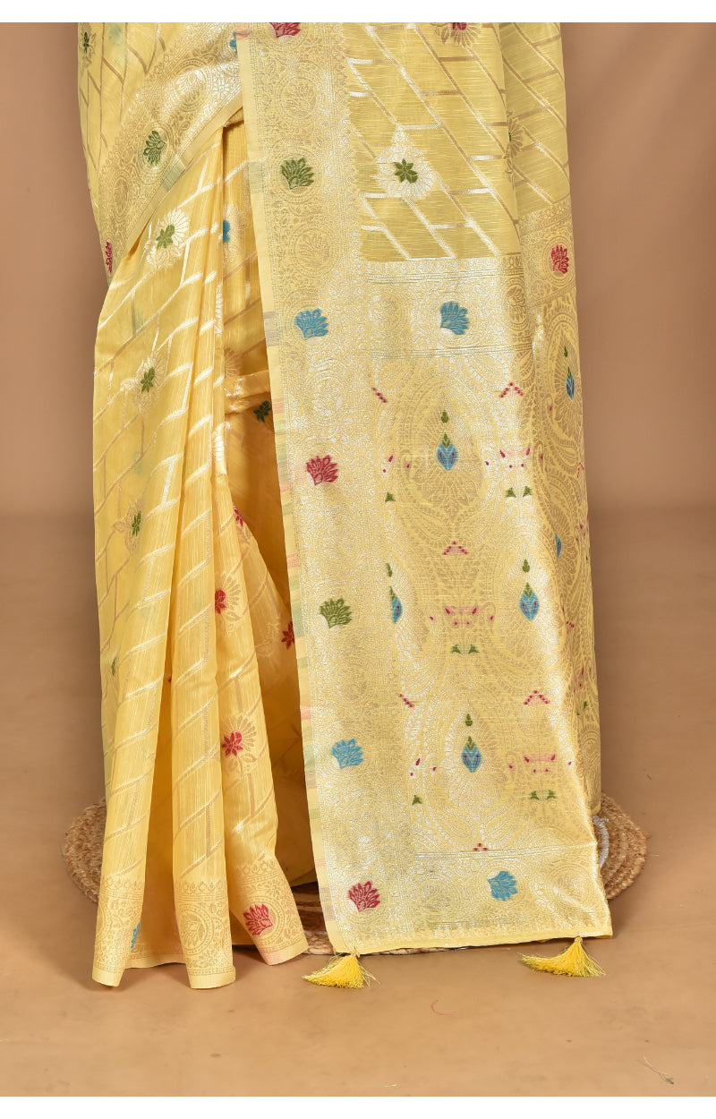 Morchari Women Desgin Chanderi Silk Saree-Yellow | Grocsy